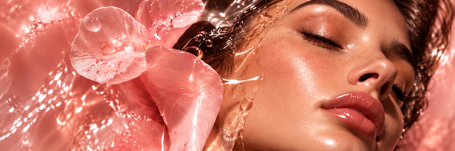Univers skincare aux reflets roses